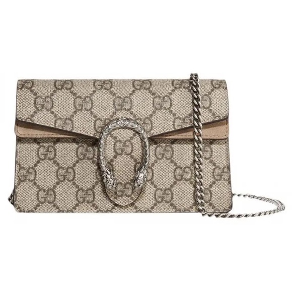 ✨ PRISTINE ✨ Gucci Dionysus Super Mini Bag GG Supreme Canvas Taupe Suede w Chain - Picture 3 of 10